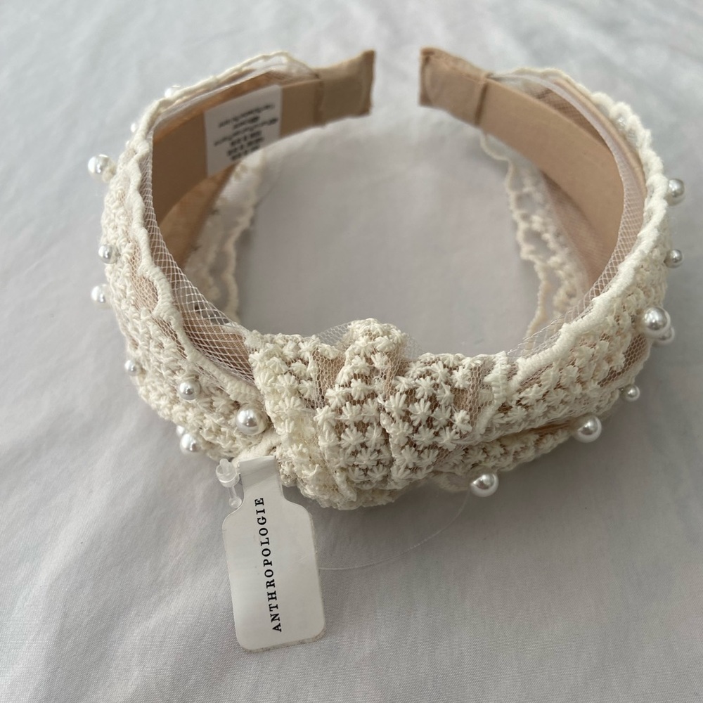 Anthropologie off white headband with pearls